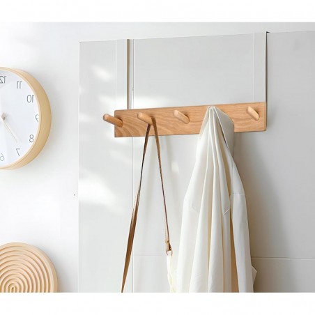 Pack de 2 Percheros de Pared de Madera Maciza con 5 Ganchos - Colgador para Recibidor, Entrada y Dormitorio