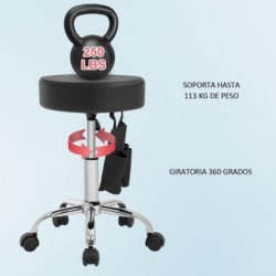 Taburete Giratorio Profesional con Ruedas y Bolsillos Almacenaje | Silla Redonda Ajustable | Banqueta Altura Regulable