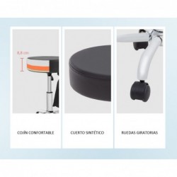 Taburete Giratorio Profesional con Ruedas y Bolsillos Almacenaje | Silla Redonda Ajustable | Banqueta Altura Regulable