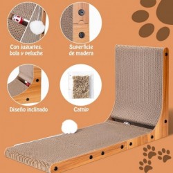 Rascador Para Gatos De Cartón Reforzado Con Madera | Poste Rascador Vertical Y Base Antideslizante | Mueble Rascador
