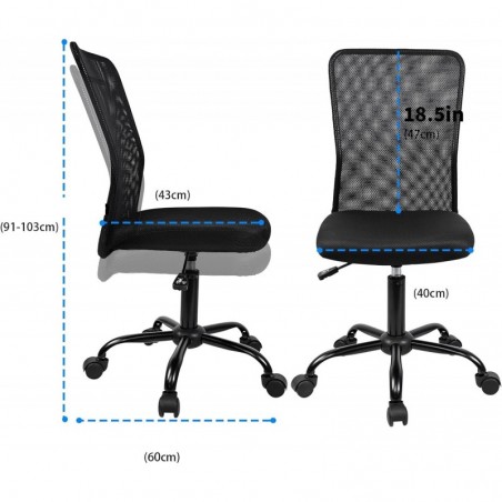 Silla de Oficina Ergonómica sin Reposabrazos con Malla Transpirable - Juvenil Giratoria para Escritorio