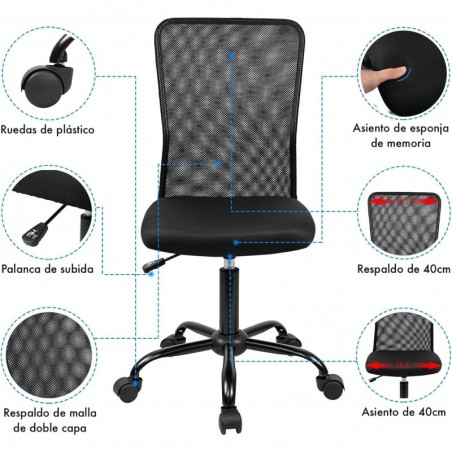 Silla de Oficina Ergonómica sin Reposabrazos con Malla Transpirable - Juvenil Giratoria para Escritorio