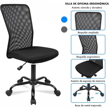 Silla de Oficina Ergonómica sin Reposabrazos con Malla Transpirable - Juvenil Giratoria para Escritorio