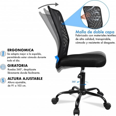 Silla de Oficina Ergonómica sin Reposabrazos con Malla Transpirable - Juvenil Giratoria para Escritorio
