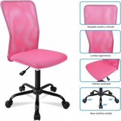 Silla de Oficina Ergonómica sin Reposabrazos con Malla Transpirable - Juvenil Giratoria para Escritorio