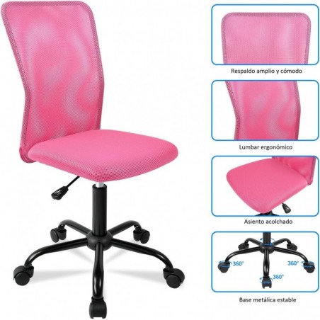 Silla de Oficina Ergonómica sin Reposabrazos con Malla Transpirable - Juvenil Giratoria para Escritorio