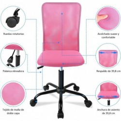 Silla de Oficina Ergonómica sin Reposabrazos con Malla Transpirable - Juvenil Giratoria para Escritorio
