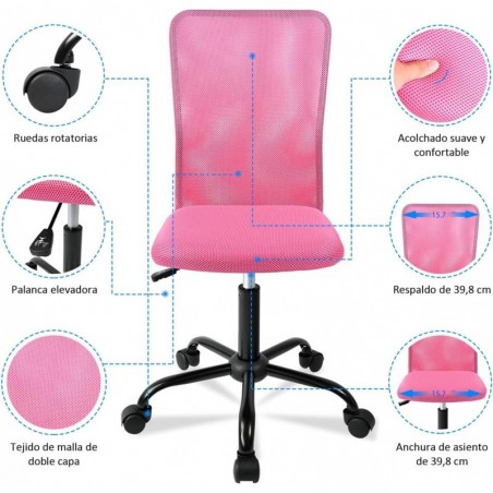 Silla de Oficina Ergonómica sin Reposabrazos con Malla Transpirable - Juvenil Giratoria para Escritorio