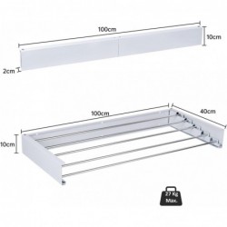 Tendedero de pared plegable extensible retractil. Para interior o exterior. Alta capacidad de carga 30kg. Antioxido.