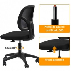 Silla de Oficina o Escritorio ergonómica. Sin reposabrazos. Juvenil sin Brazos. Soporte Lumbar. Tela Transpirable.