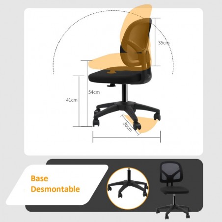 Silla de Oficina Ergonómica sin Reposabrazos con Malla Transpirable y Soporte Lumbar - Juvenil para Escritorio