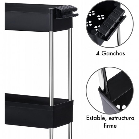 Carro de Cocina Estrecho Alto con Ruedas - Carrito Auxiliar Organizador Verdulero con Estantes y Cajones Plástico