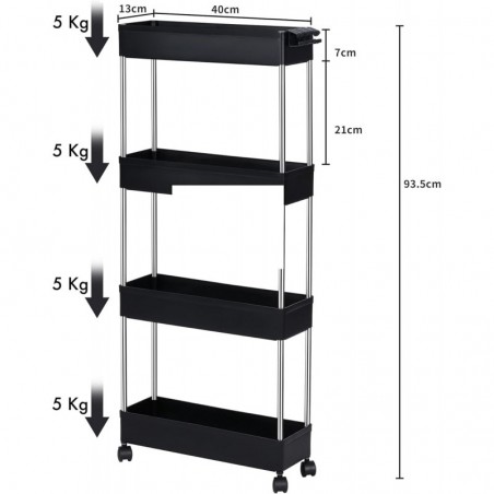 Carro de Cocina Estrecho Alto con Ruedas - Carrito Auxiliar Organizador Verdulero con Estantes y Cajones Plástico