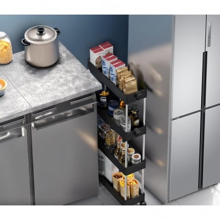 Carro de Cocina Estrecho Alto con Ruedas - Carrito Auxiliar Organizador Verdulero con Estantes y Cajones Plástico
