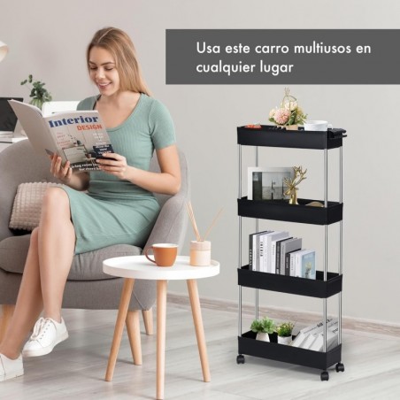 Carro de Cocina Estrecho Alto con Ruedas - Carrito Auxiliar Organizador Verdulero con Estantes y Cajones Plástico
