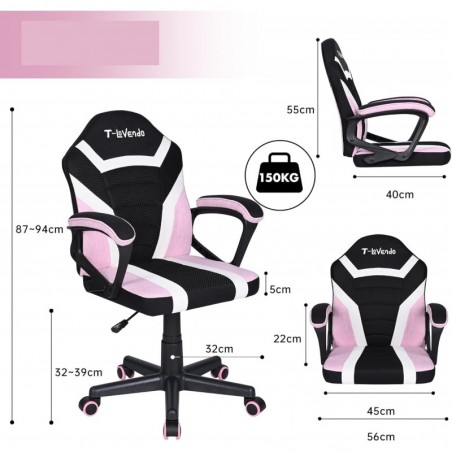 Silla Infantil Gaming y Oficina Ergonómica Giratoria con Ruedas - Sillón para Niños con Diseño Moderno y Tela Transpirable