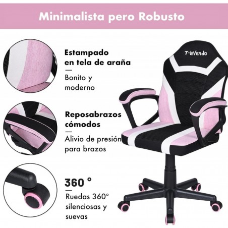 Silla Infantil Gaming y Oficina Ergonómica Giratoria con Ruedas - Sillón para Niños con Diseño Moderno y Tela Transpirable