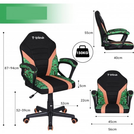 Silla Infantil Gaming y Oficina Ergonómica Giratoria con Ruedas - Sillón para Niños con Diseño Moderno y Tela Transpirable
