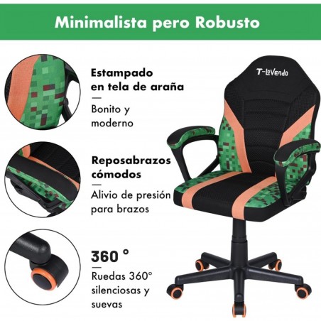 Silla Infantil Gaming y Oficina Ergonómica Giratoria con Ruedas - Sillón para Niños con Diseño Moderno y Tela Transpirable