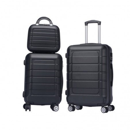 Juego de 3 Maletas Trolley ABS Semirígidas con 4 Ruedas Giratorias - Set Cabina, Mediana y Neceser con Candado