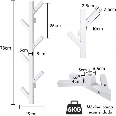 Perchero Pared Madera Maciza Haya T-LOVENDO Vertical 6 Ganchos Moderno - Recibidor y Entrada