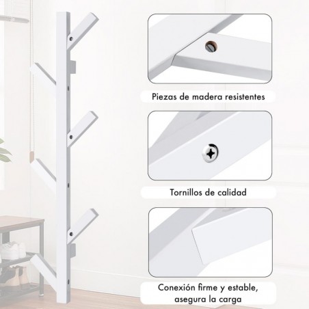 Perchero Pared Madera Maciza Haya T-LOVENDO Vertical 6 Ganchos Moderno - Recibidor y Entrada