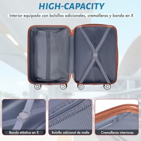 Juego 3 Maletas Viaje T-LOVENDO ABS Rígidas Set Trolley con 4 Ruedas Dobles - Cabina 55cm Mediana y Neceser con Cerradura