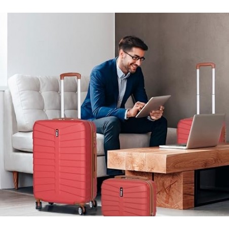 Juego 3 Maletas Viaje T-LOVENDO ABS Rígidas Set Trolley con 4 Ruedas Dobles - Cabina 55cm Mediana y Neceser con Cerradura