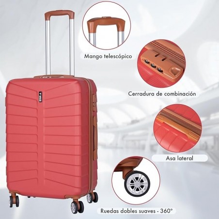 Juego 3 Maletas Viaje T-LOVENDO ABS Rígidas Set Trolley con 4 Ruedas Dobles - Cabina 55cm Mediana y Neceser con Cerradura