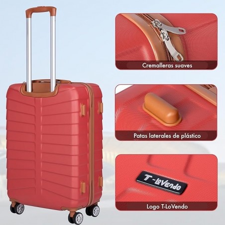 Juego 3 Maletas Viaje T-LOVENDO ABS Rígidas Set Trolley con 4 Ruedas Dobles - Cabina 55cm Mediana y Neceser con Cerradura