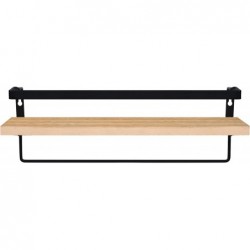 Baldas Pared, Estantes de Pared, Juego de 2, Flotante, de Madera, 42 cm, Marco de Metal, Colgante, con Toallero, Barra
