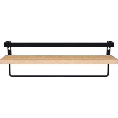 Baldas Pared, Estantes de Pared, Juego de 2, Flotante, de Madera, 42 cm, Marco de Metal, Colgante, con Toallero, Barra