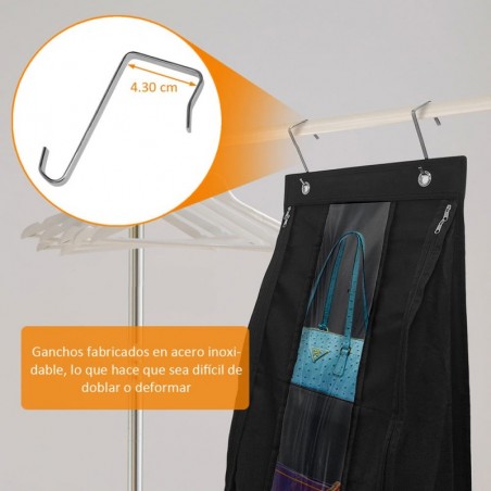 Organizador de Bolsos de 5 Bolsillos Ahorra Espacio Gancho Colgador Armario Percha Puerta Tela