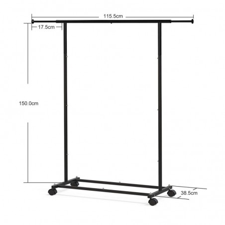 Perchero burro ropa extensible y ajustable con ruedas- barra para zapatero- Pequeño- Estrecho- Resistente- Metálico