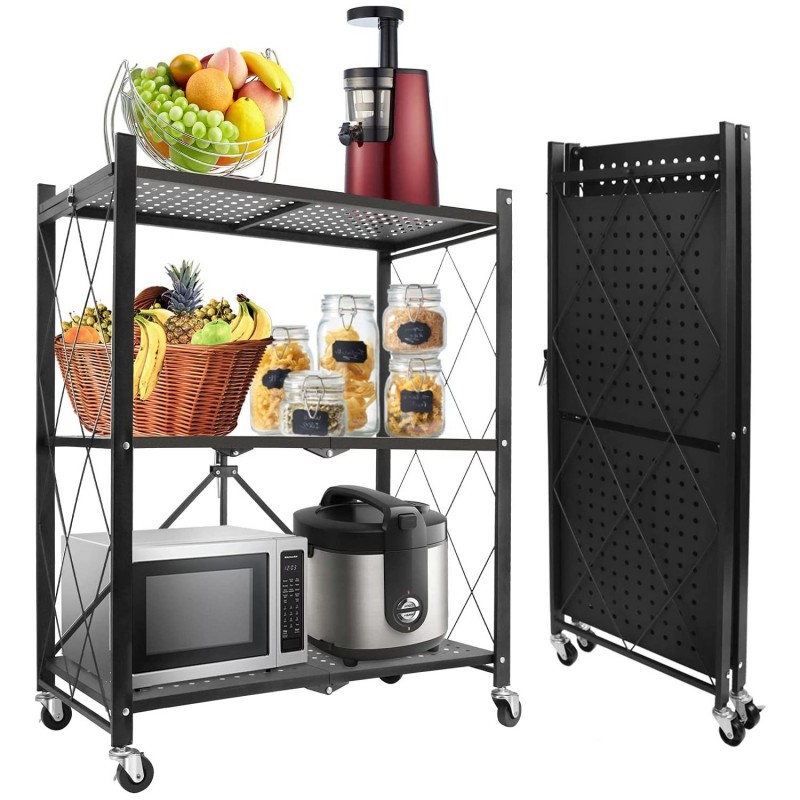 Estantería Plegable de Metal con Ruedas | Mueble Organizador con estantes Resistentes y Estructura Reforzada | Portátil