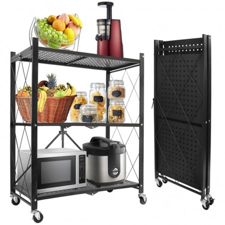 Estantería Plegable de Metal con Ruedas | Mueble Organizador con estantes Resistentes y Estructura Reforzada | Portátil