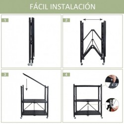 Estantería Plegable de Metal con Ruedas | Mueble Organizador con estantes Resistentes y Estructura Reforzada | Portátil