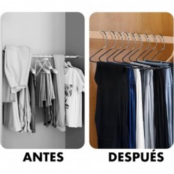 Perchas para Pantalones Ahorra Espacio. Pack de 20 Unidades. Resistentes. Metalicas. Antideslizantes. Lado Abierto.