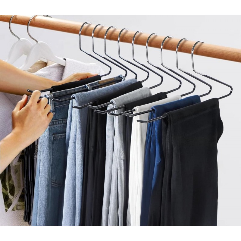 Pack De 20 Perchas Para Pantalones Metálicas Antideslizantes - Ahorra Espacio En El Armario, Ideales Para Vaqueros Y Chinos