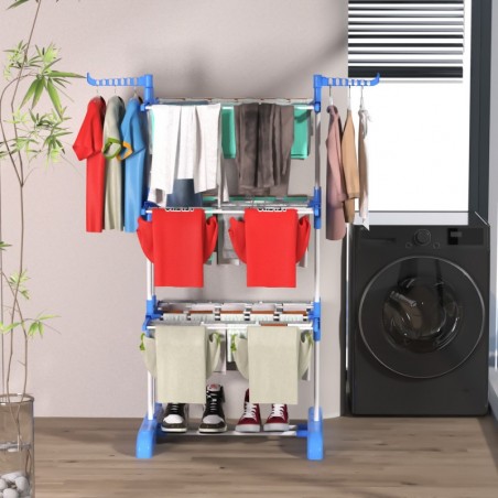 Tendedero Vertical Plegable De Alta Capacidad de Ropa - 4 Niveles con Barras de Acero Inoxidable con Dos Alas Laterales