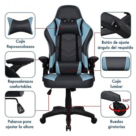 Silla Gaming Ergonómica con Tela Transpirable y Antimanchas - Sillón Gamer Profesional con Reposabrazos, Reposacabezas y Cojín