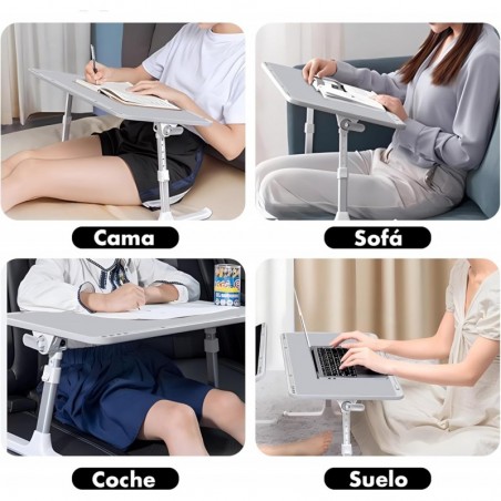 Mesa Portátil Ordenador para Cama T-LOVENDO Regulable en Altura y Ángulo 60x40 cm Plegable con Soporte para Laptop y Tablet