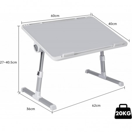 Mesa Portátil Ordenador para Cama T-LOVENDO Regulable en Altura y Ángulo 60x40 cm Plegable con Soporte para Laptop y Tablet