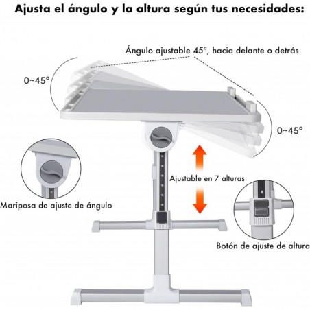 Mesa Portátil Ordenador para Cama T-LOVENDO Regulable en Altura y Ángulo 60x40 cm Plegable con Soporte para Laptop y Tablet