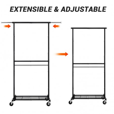 Perchero Burro Extensible Ajustable con Ruedas - Colgador de Ropa con Barra y Estante Inferior para Zapatos y Bolsos