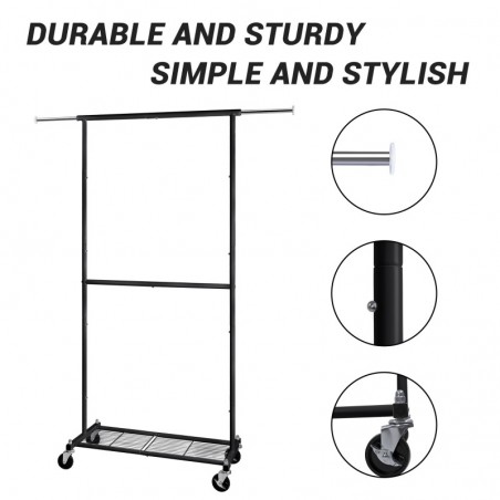 Perchero Burro Extensible Ajustable con Ruedas - Colgador de Ropa con Barra y Estante Inferior para Zapatos y Bolsos