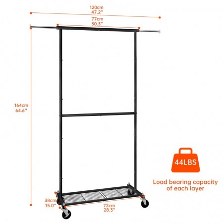 Perchero Burro Extensible Ajustable con Ruedas - Colgador de Ropa con Barra y Estante Inferior para Zapatos y Bolsos