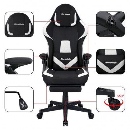 Silla Gaming Profesional Ergonómica con Tela Transpirable y Antimanchas - Sillón Gamer con Reposapiés y Reposabrazos Abatibles