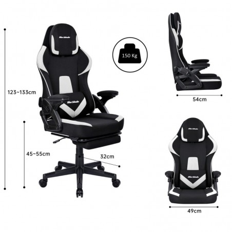 Silla Gaming Profesional Ergonómica con Tela Transpirable y Antimanchas - Sillón Gamer con Reposapiés y Reposabrazos Abatibles