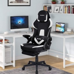 Silla Gamer Gaming Profesional, Ergonómica, de Tela Transpirable y Antimanchas, Reposabrazos Abatibles, con Reposapiés.